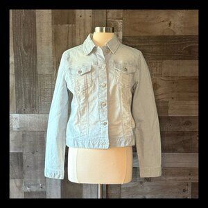 Artisan NY cropped jean jacket medium pastel pinstripe denim coastal preppy